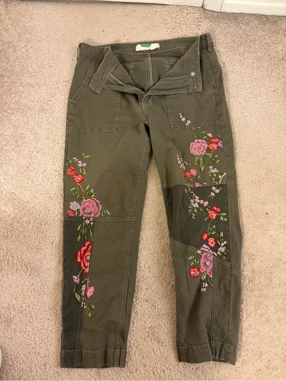 Anthropologie Embroidered Olive Green Women’s Jeans